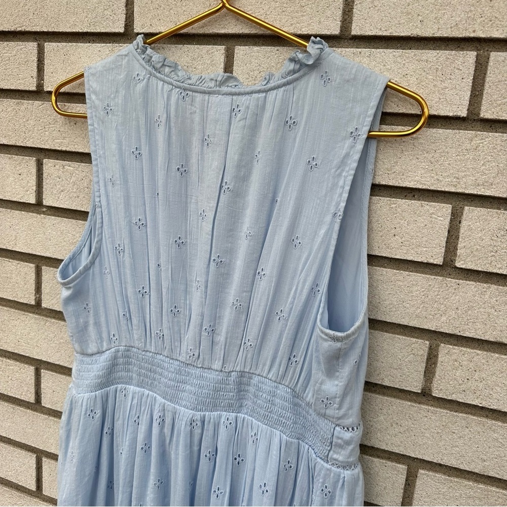 Old Navy Float Your Boat Blue Cutwork Midi Dress Tassel Tie Waist Defined Boho L - Picture 8 of 11